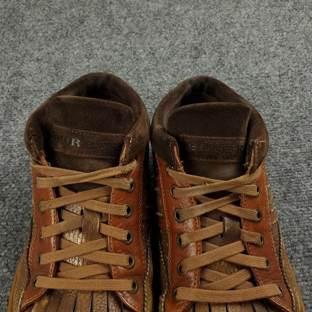 Burberry Leather Sneakers Mens 44 10.5 Cognac Brown Vintage Y2K Preppy Two Tone - Picture 4 of 16